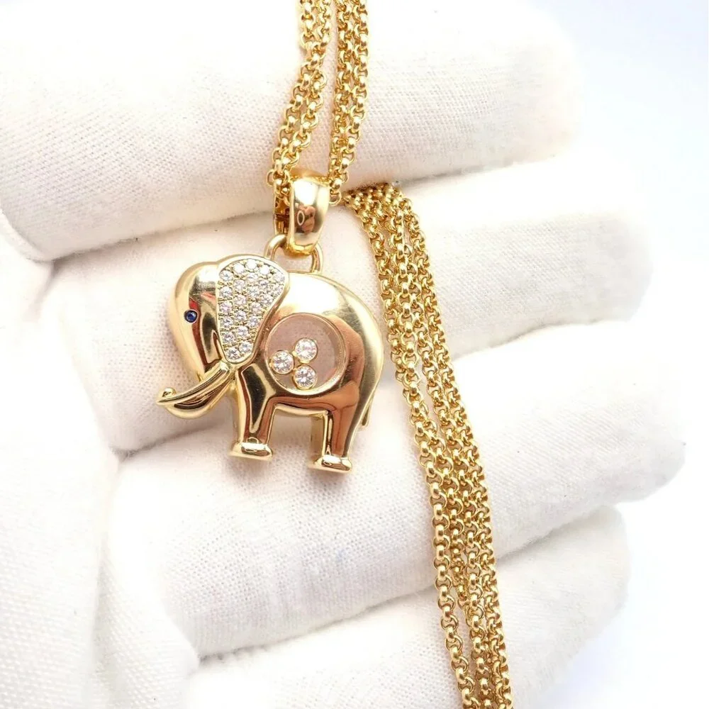 Authentic! Chopard 18k Yellow Gold Large Happy Elephant Pendant Necklace